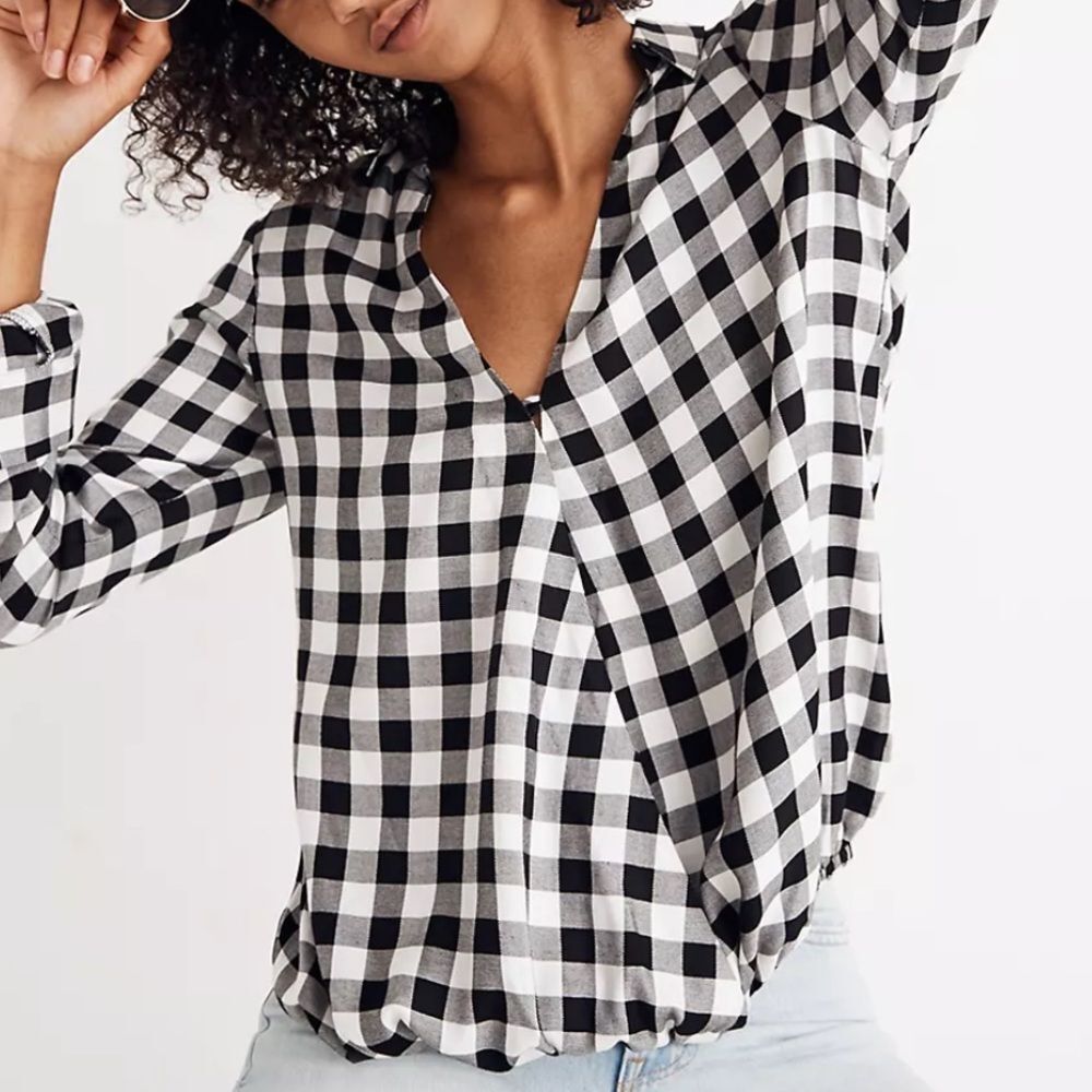 Madewell Women's Wrap Front Shirt Buffalo Check size XS NWOT Coastal Cottagecore